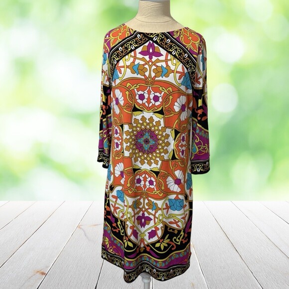 Nicole Miller Dresses & Skirts - Vintage Y2K NICOLE MILLER Shift Dress Retro Mod Scarf Print Psychedelic 70s M